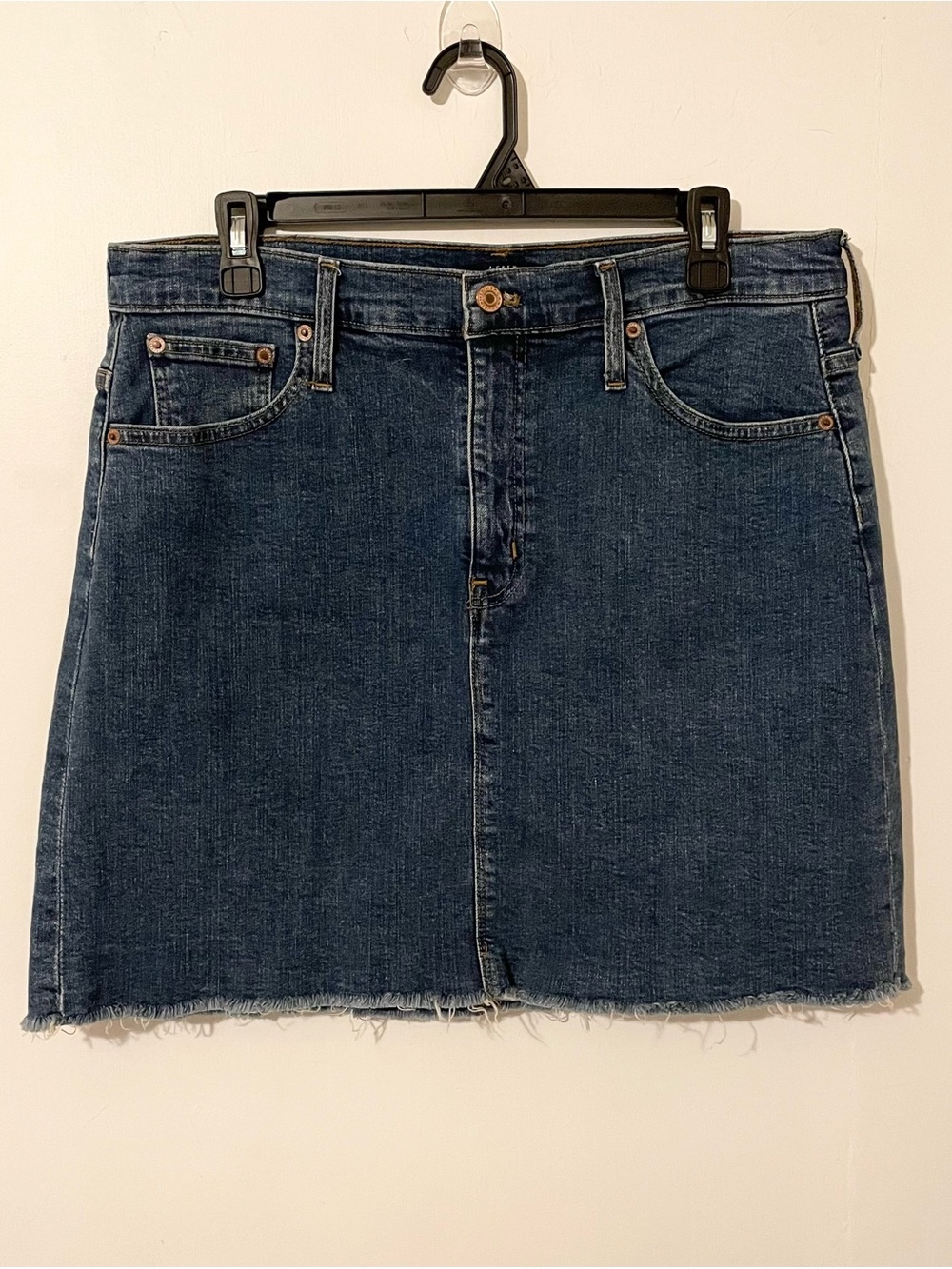 J. Crew Mercantile Blue Mid Wash Jean Denim Short Skirt Raw Hem Cotton Size 10
